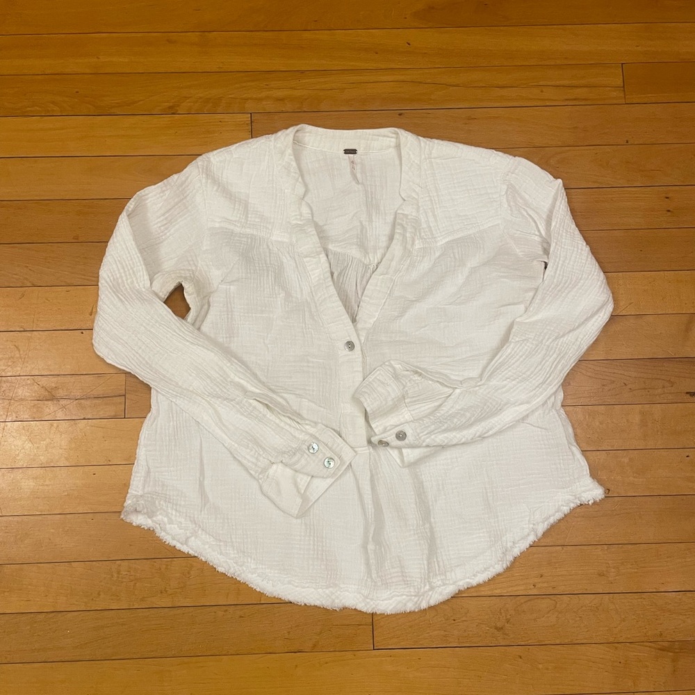 Free People White Linen Button Top